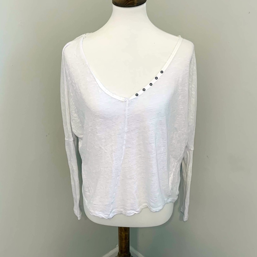 Free People White Long Sleeve Top